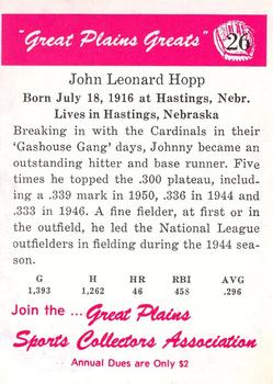 1975 Sheraton Great Plains Greats #26 John Hopp Back