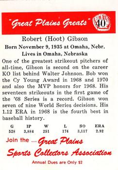 1975 Sheraton Great Plains Greats #40 Bob Gibson Back