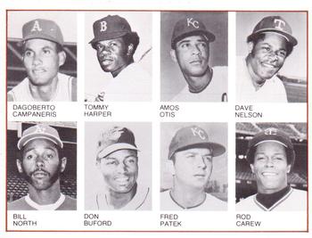 1974 Greyhound Heroes of Base Paths #NNO Bert Campaneris / Tommy Harper / Amos Otis / Dave Nelson / Bill North / Don Buford / Fred Patek / Rod Carew Front