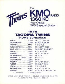 1975 KMO Radio Tacoma Twins #1 Mark Wiley Back