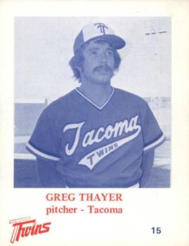 1975 KMO Radio Tacoma Twins #15 Greg Thayer Front