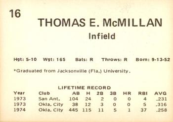 1975 Oklahoma City 89ers #16 Thomas McMillan Back