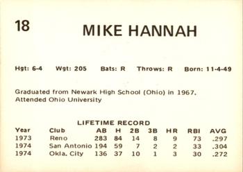 1975 Oklahoma City 89ers #18 Mike Hannah Back