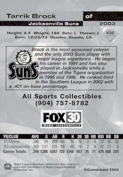 2003 Grandstand Jacksonville Suns #NNO Tarrik Brock Back