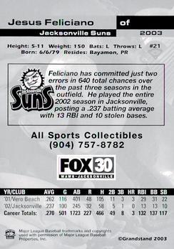 2003 Grandstand Jacksonville Suns #NNO Jesus Feliciano Back