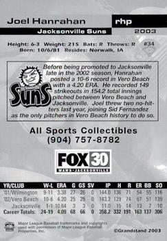 2003 Grandstand Jacksonville Suns #NNO Joel Hanrahan Back