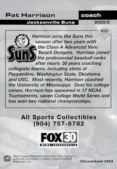 2003 Grandstand Jacksonville Suns #NNO Pat Harrison Back