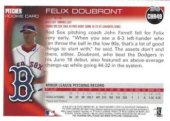 2010 Topps Update - Chrome Rookie Refractors #CHR49 Felix Doubront Back