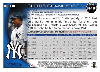 2010 Topps Update - Gold #US-110 Curtis Granderson Back