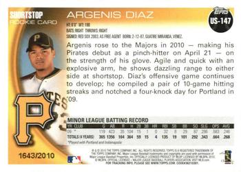 2010 Topps Update - Gold #US-147 Argenis Diaz Back