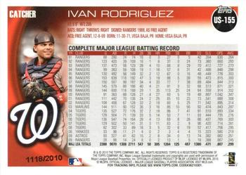 2010 Topps Update - Gold #US-155 Ivan Rodriguez Back