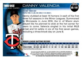 2010 Topps Update - Gold #US-191 Danny Valencia Back