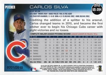 2010 Topps Update - Gold #US-204 Carlos Silva Back
