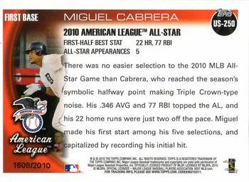 2010 Topps Update - Gold #US-250 Miguel Cabrera Back