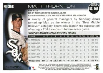 2010 Topps Update - Gold #US-308 Matt Thornton Back