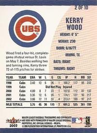 2003 Fleer Cub Foods/Pepsi #2 Kerry Wood Back