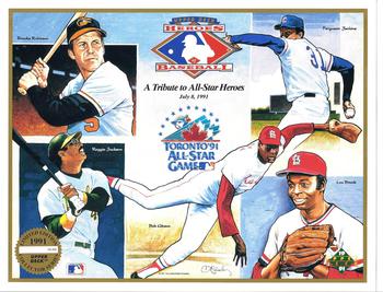 1991 Upper Deck Heroes of Baseball Sheets #NNO Lou Brock / Bob Gibson / Reggie Jackson / Fergie Jenkins / Brooks Robinson Front