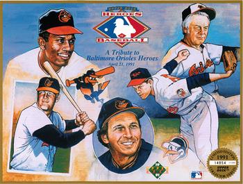 1991 Upper Deck Heroes of Baseball Sheets #NNO Boog Powell / Robin Roberts / Brooks Robinson / Frank Robinson / Earl Weaver Front