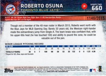 2015 Topps - Gold #660 Roberto Osuna Back