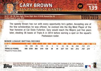 2015 Topps - Gold #139 Gary Brown Back