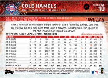2015 Topps - Gold #10 Cole Hamels Back