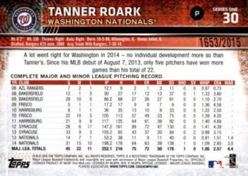 2015 Topps - Gold #30 Tanner Roark Back