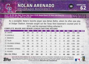 2015 Topps - Gold #62 Nolan Arenado Back
