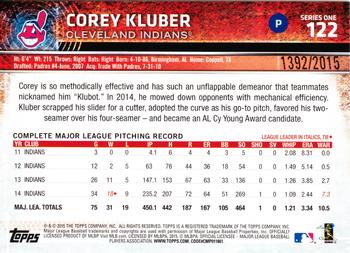 2015 Topps - Gold #122 Corey Kluber Back