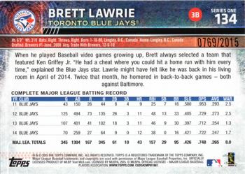 2015 Topps - Gold #134 Brett Lawrie Back
