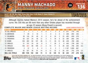 2015 Topps - Gold #136 Manny Machado Back