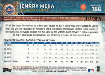 2015 Topps - Gold #166 Jenrry Mejia Back