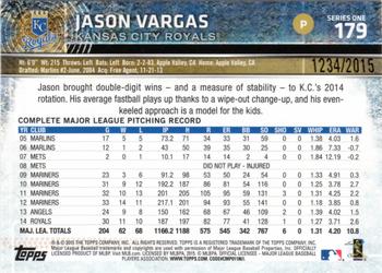 2015 Topps - Gold #179 Jason Vargas Back