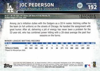 2015 Topps - Gold #192 Joc Pederson Back