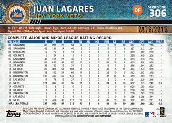 2015 Topps - Gold #306 Juan Lagares Back