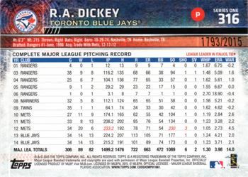 2015 Topps - Gold #316 R.A. Dickey Back