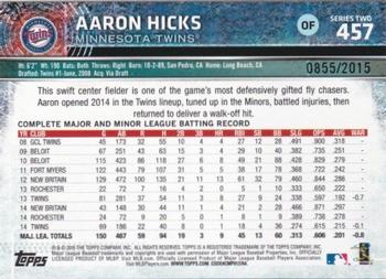 2015 Topps - Gold #457 Aaron Hicks Back