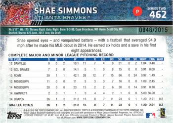 2015 Topps - Gold #462 Shae Simmons Back