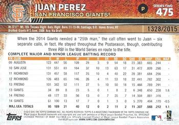 2015 Topps - Gold #475 Juan Perez Back