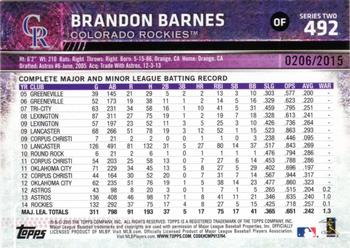 2015 Topps - Gold #492 Brandon Barnes Back