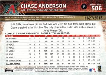 2015 Topps - Gold #506 Chase Anderson Back