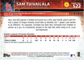 2015 Topps - Gold #522 Sam Tuivailala Back