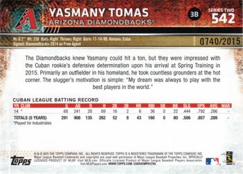 2015 Topps - Gold #542 Yasmany Tomas Back