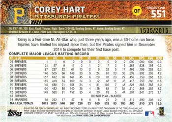 2015 Topps - Gold #551 Corey Hart Back