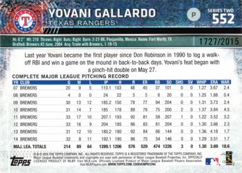 2015 Topps - Gold #552 Yovani Gallardo Back