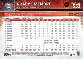 2015 Topps - Gold #553 Grady Sizemore Back