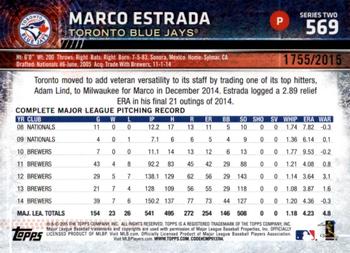 2015 Topps - Gold #569 Marco Estrada Back