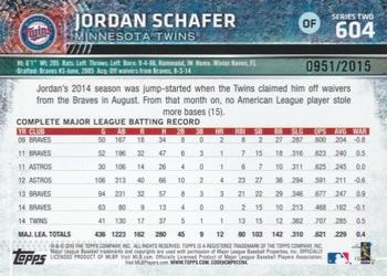 2015 Topps - Gold #604 Jordan Schafer Back