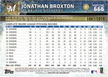 2015 Topps - Gold #666 Jonathan Broxton Back