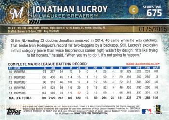 2015 Topps - Gold #675 Jonathan Lucroy Back
