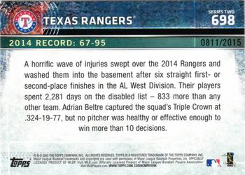 2015 Topps - Gold #698 Texas Rangers Back